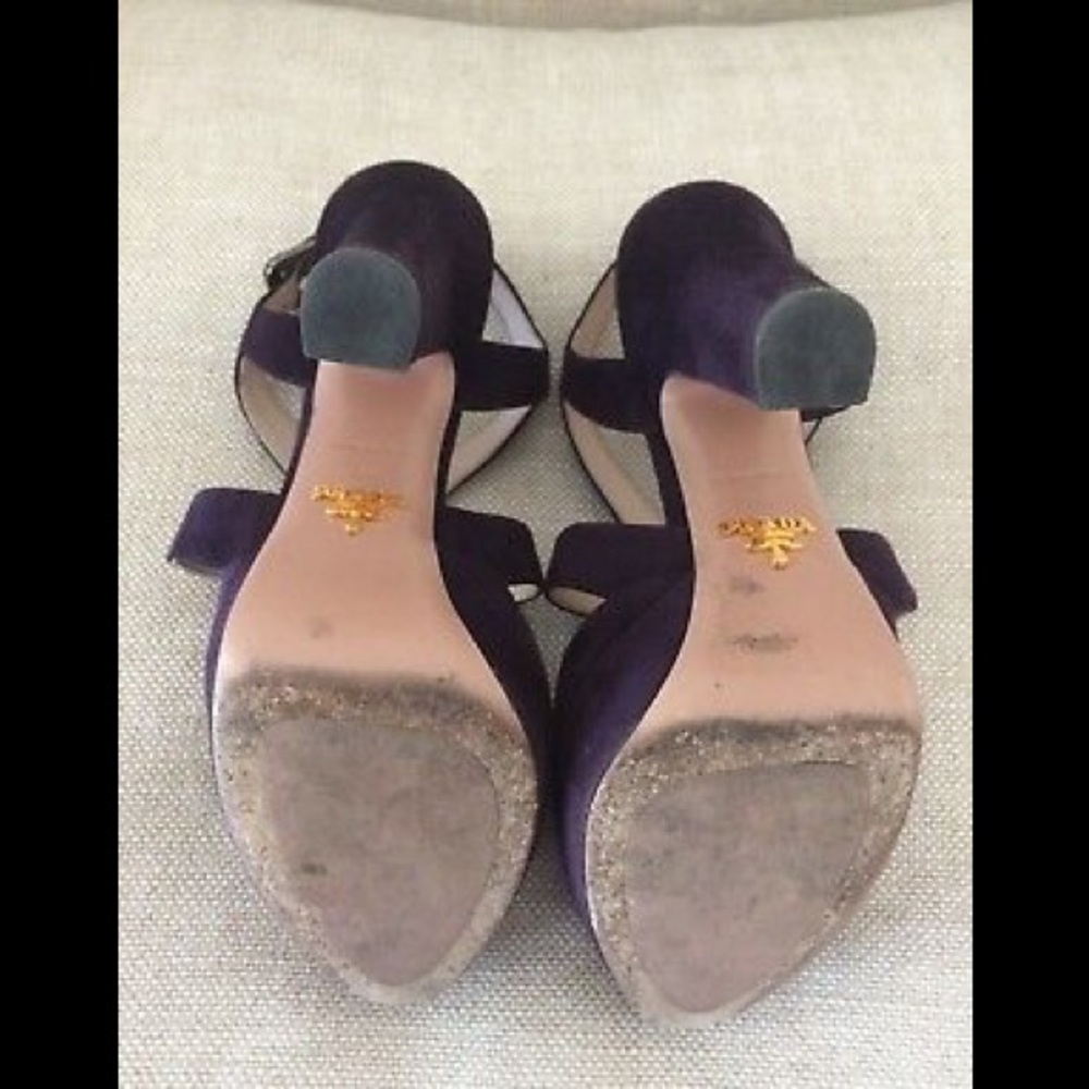 Prada Platform Sandals Block Heels Strappy Suede 6 - Picture 6 of 8